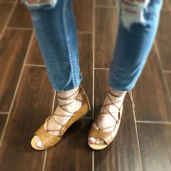 Open Toe Lace Up Flats - Picture 5 of 5